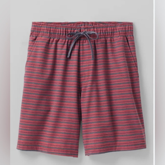 PrAna Men's Large Pull On Metric E-Waist Board Stretch 8" Shorts Rust Stripe NWT - Picture 1 of 13